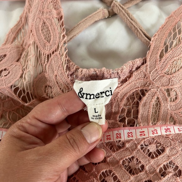 &MERCI women’s babydoll dress in dusty pink L crochet ruffle Fairy Boho Y2K - Picture 6 of 7